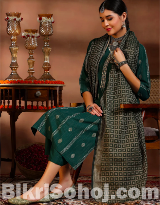 Green Woven Design Cotton Blend INDIAN SELLER